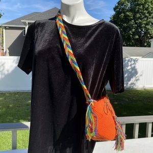 Mini orange Wayuu bag hand made crossbody new